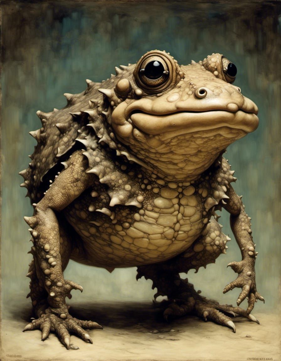 Surreal Toad-Dragon with Wrinkled Skin
