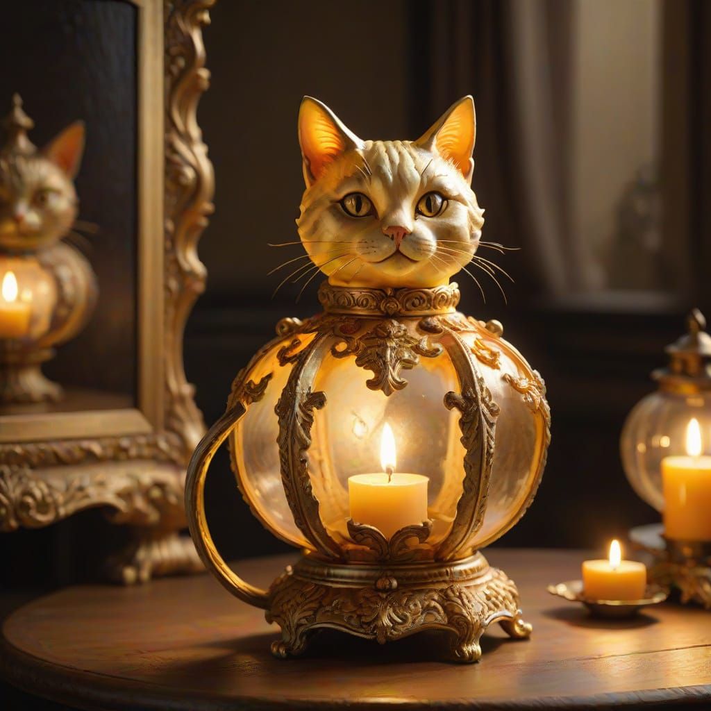 Baroque Still Life of Cat-Shaped Lantern