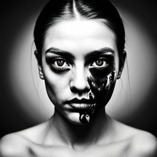 Hyperrealistic Portrait of a Possessed Girl with Dagger