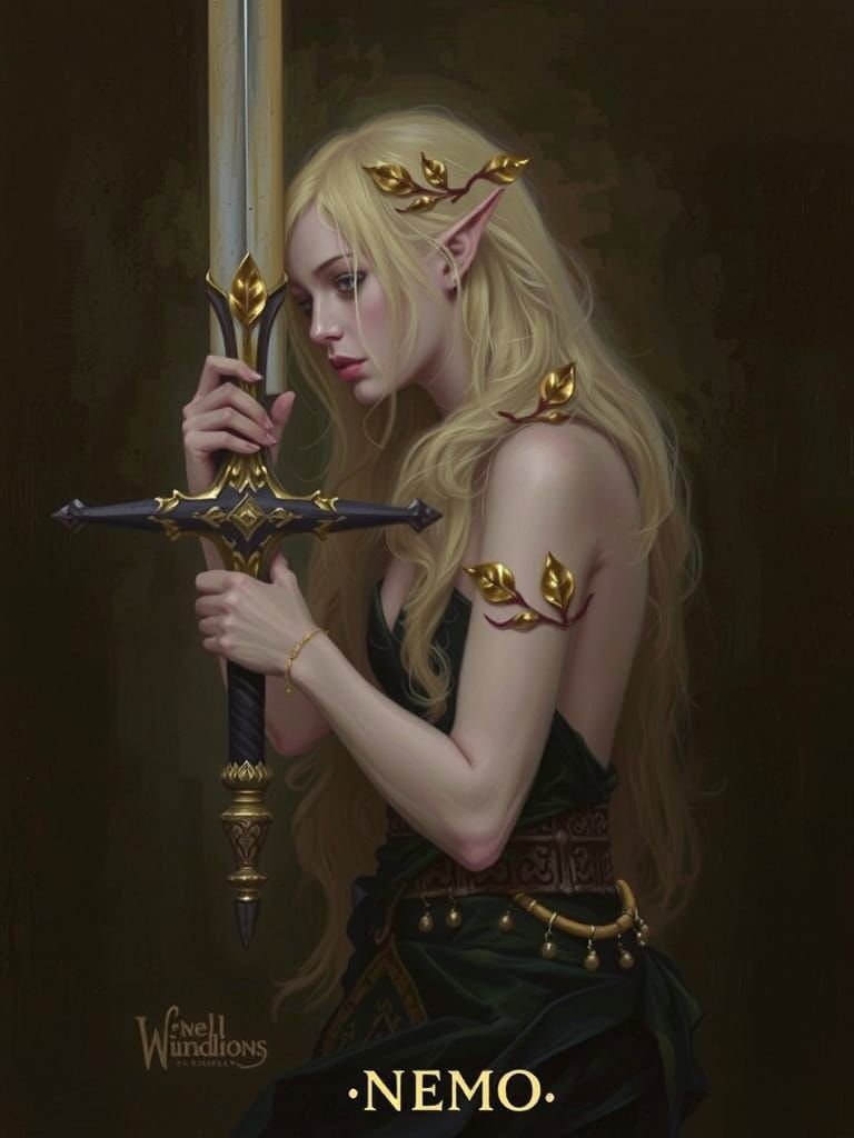 Solemn Elven Warrior in Golden Armor