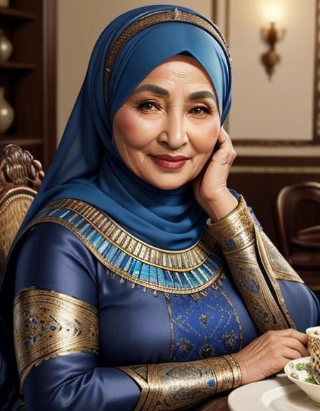 Detailed Portrait of an Egyptian Woman in Dining Room