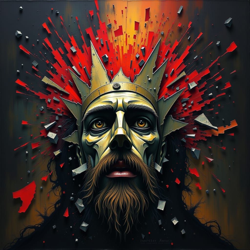 Shattered Crown Symbolizing Revolution in Chiaroscuro Style