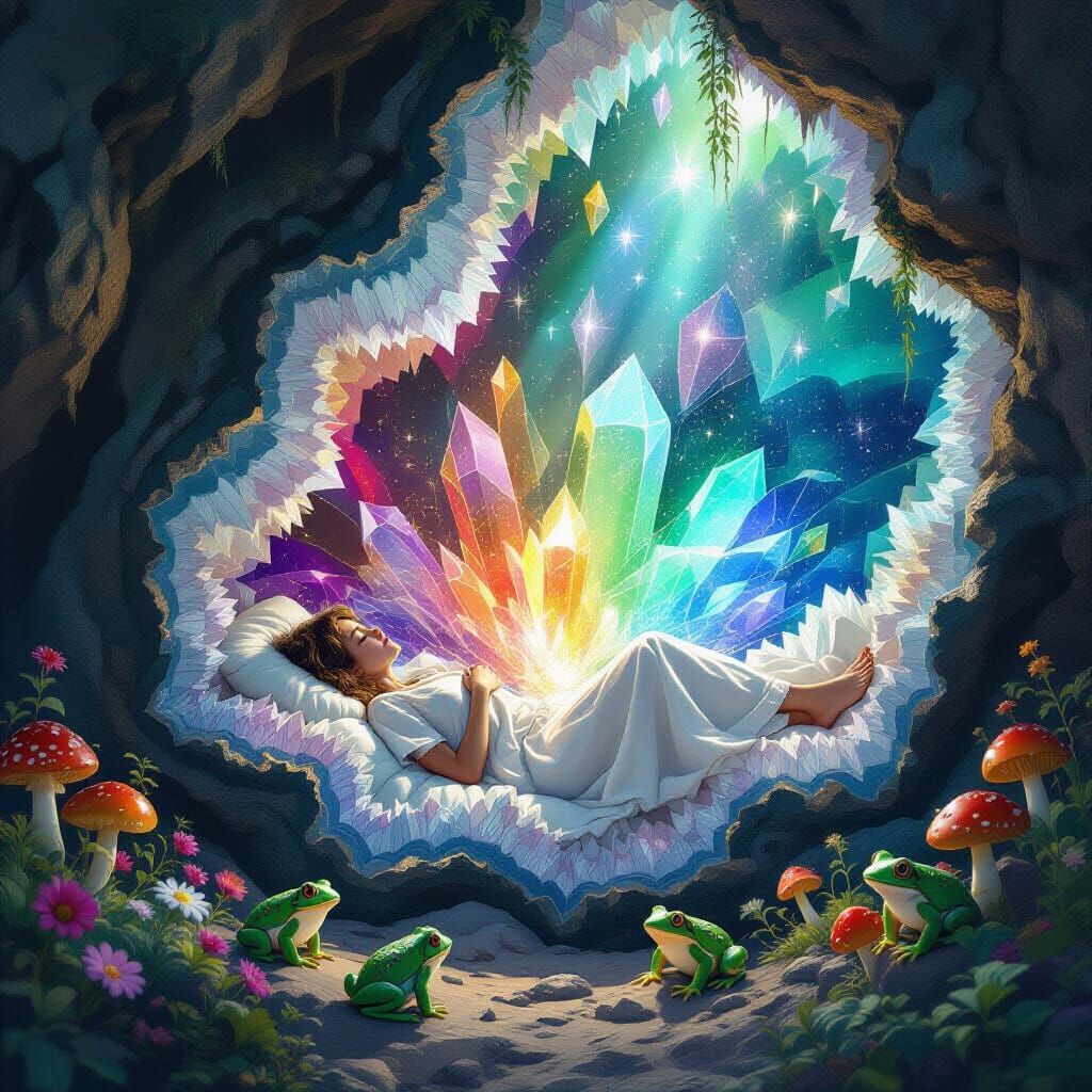 Surreal Dreamscape: Person Asleep in Geode