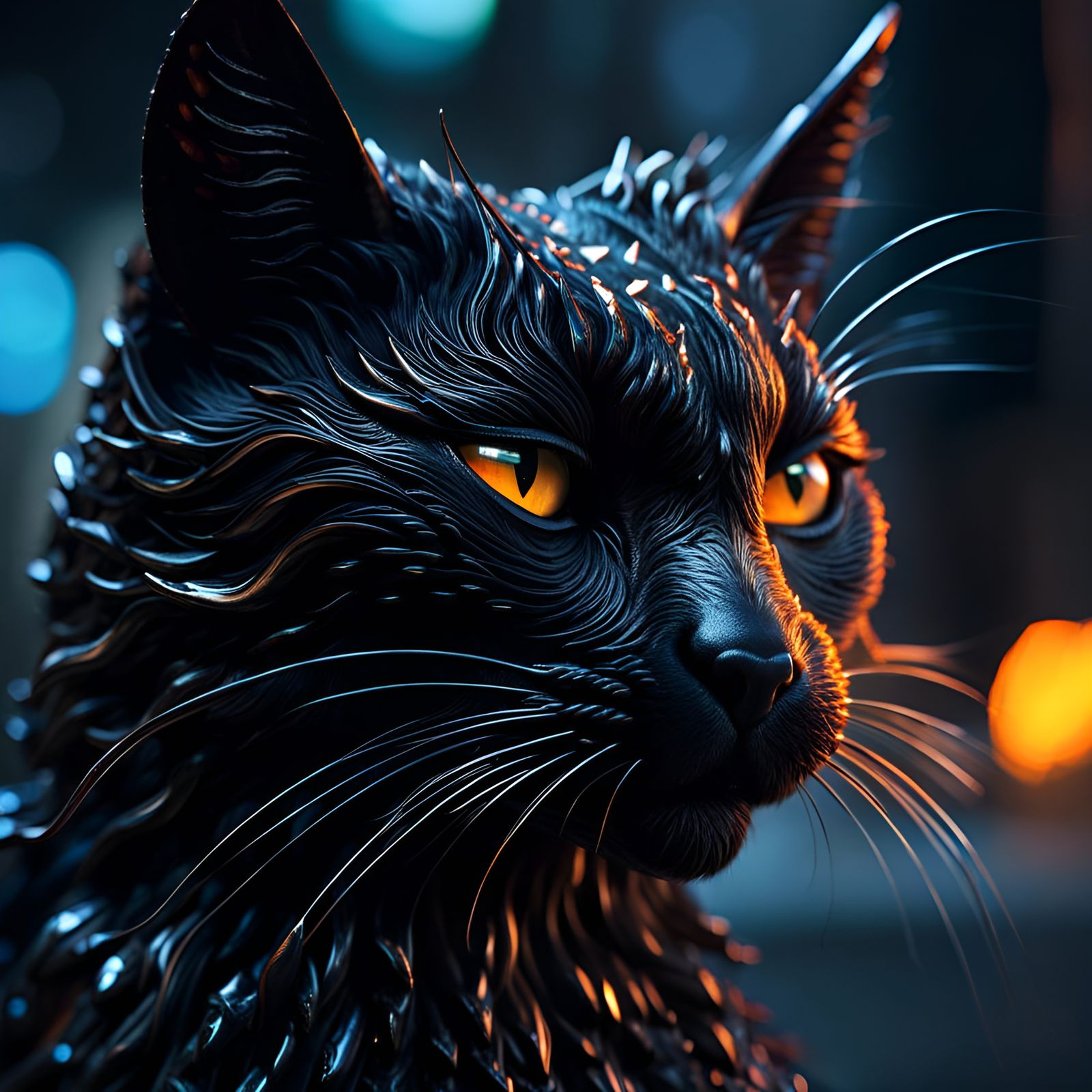 Mythical Flaming Black Cat Guardian in Streets