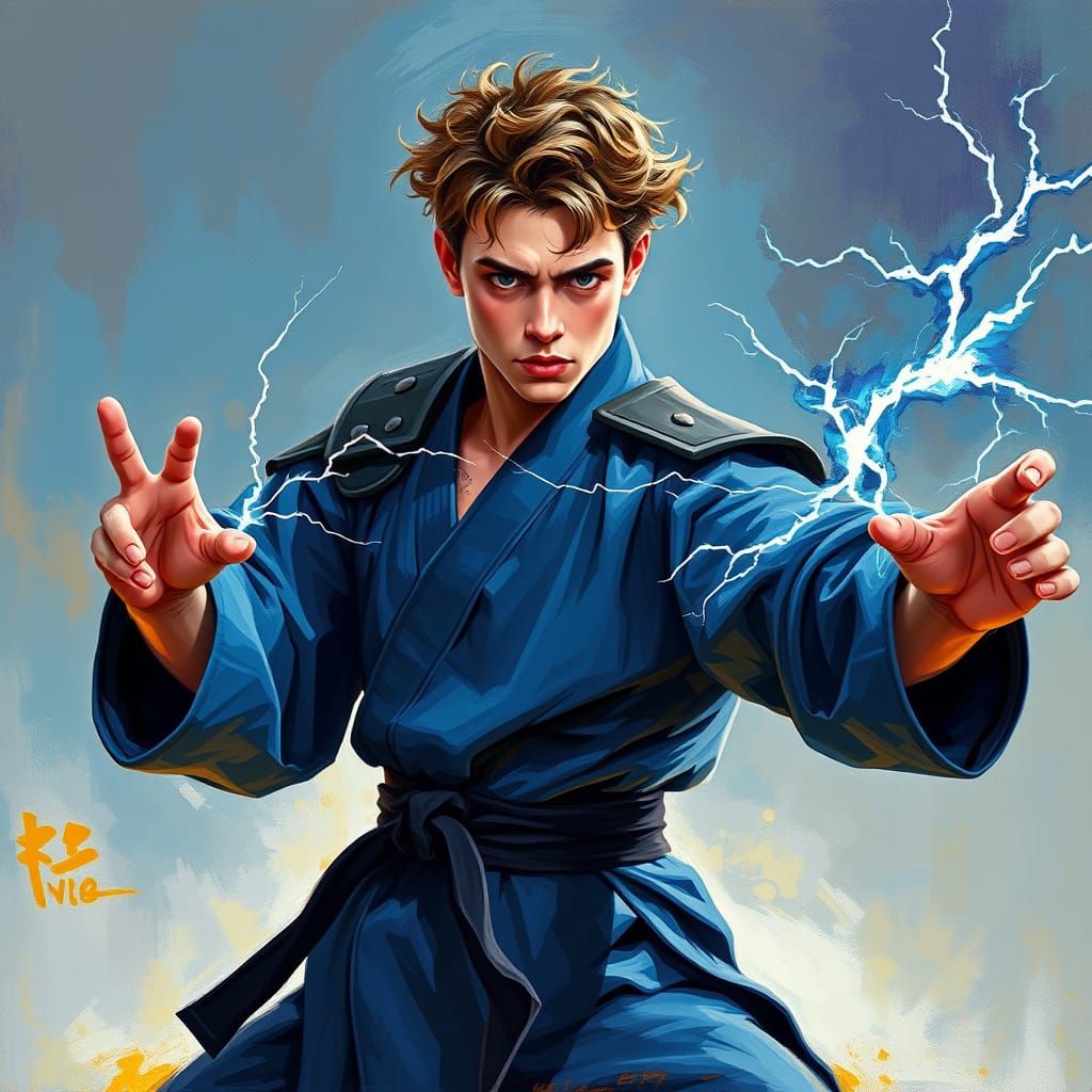 Neo-Expressionist Jay in Dynamic Karate Pose