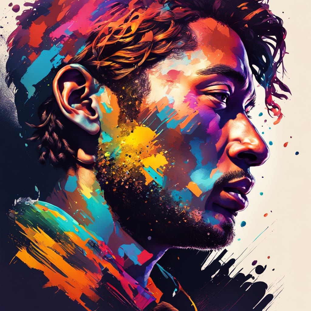 Dramatic Profile Portrait in Splash Art Style