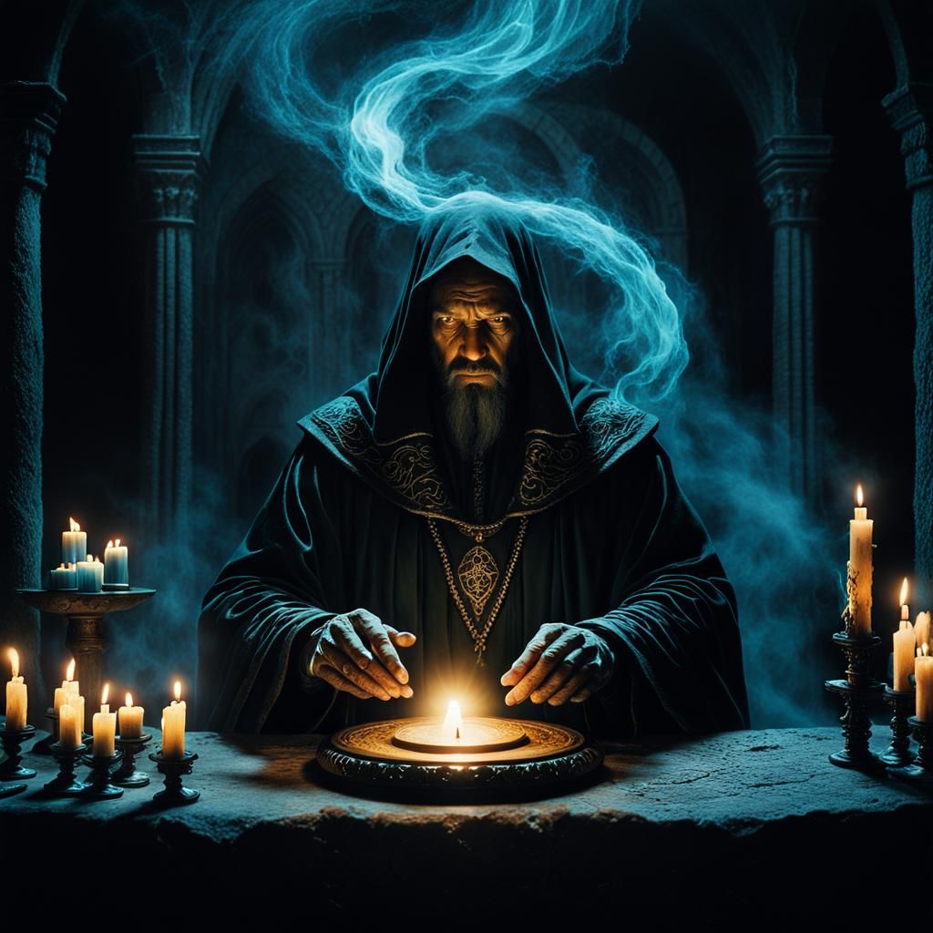 Warlock Conjuring Spell in Dark Fantasy Chamber