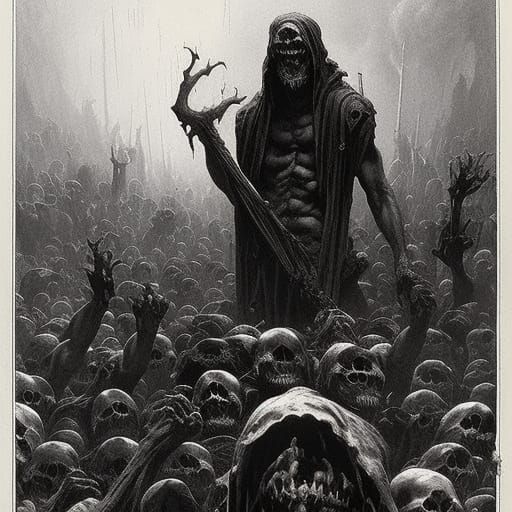 Horror Monster Made of Skulls in Gothic Style