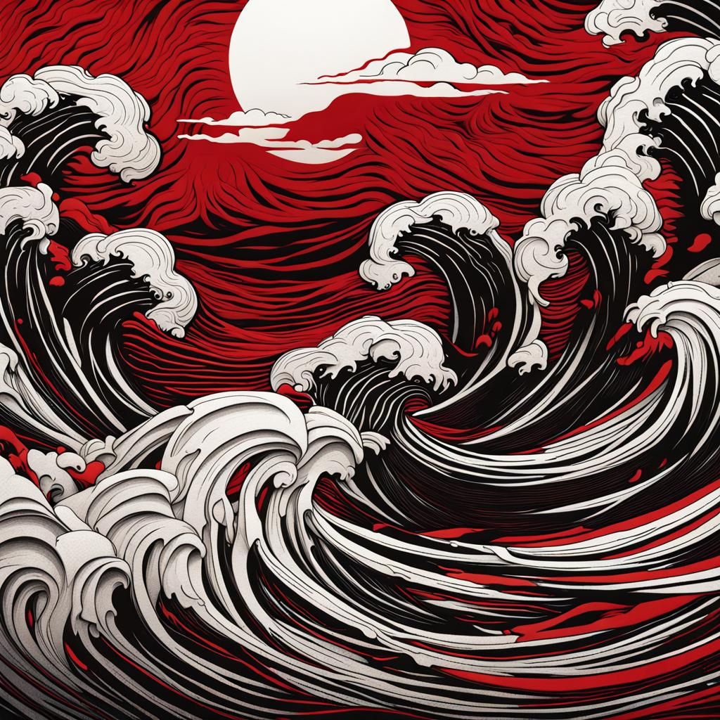 Crashing Waves in Linocut Paper Art