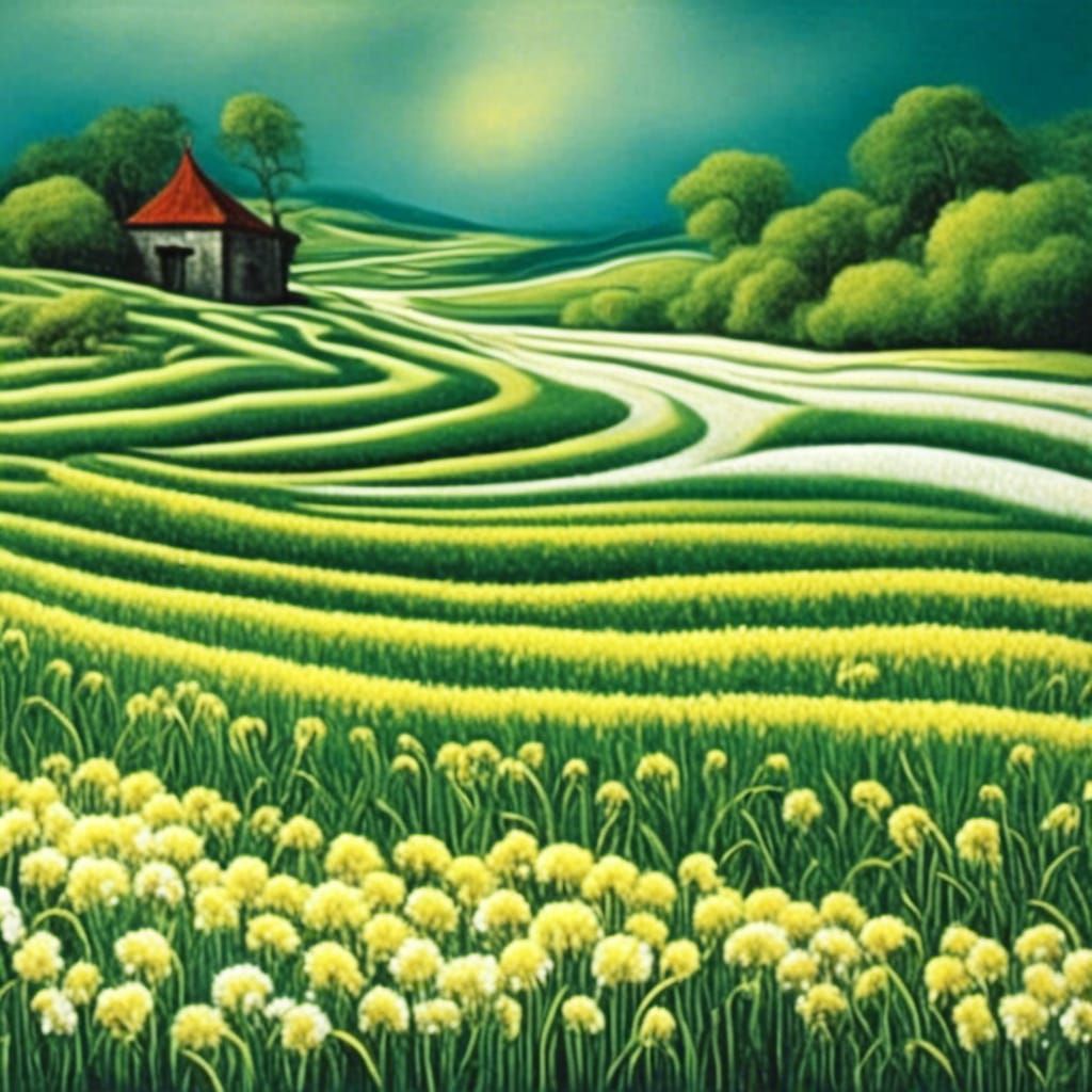 Surreal Rice Paddy Landscape
