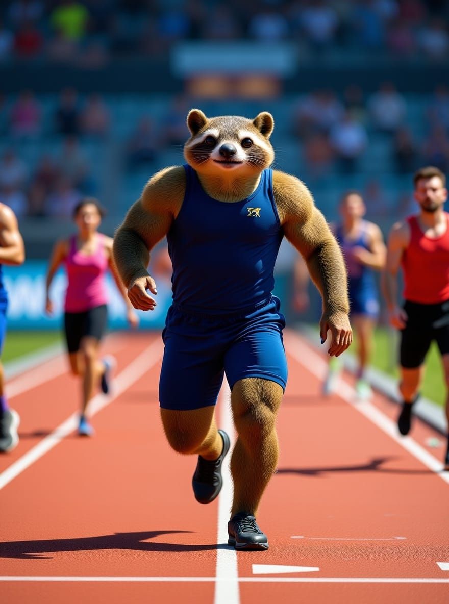 Sloth Wins 100m Sprint: Hyperrealistic Stadium Scene