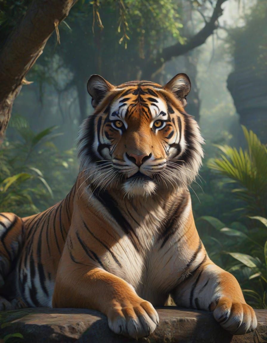 Regal Tiger in Exotic Jungle Paradise