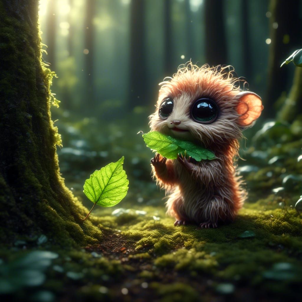 Mythical Forest Creature Enjoys Leafy Meal