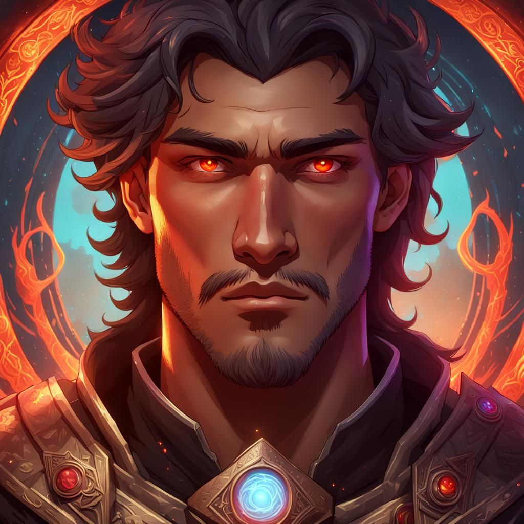 Fiery-Eyed Aasimar Paladin Portrait in Hyperdetailed Style