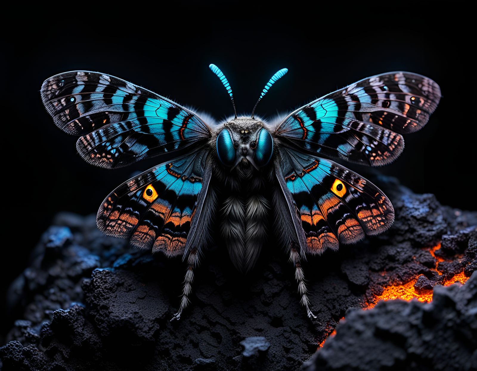 Glowing Owlet Moth on Lava Rock, Macro Photography