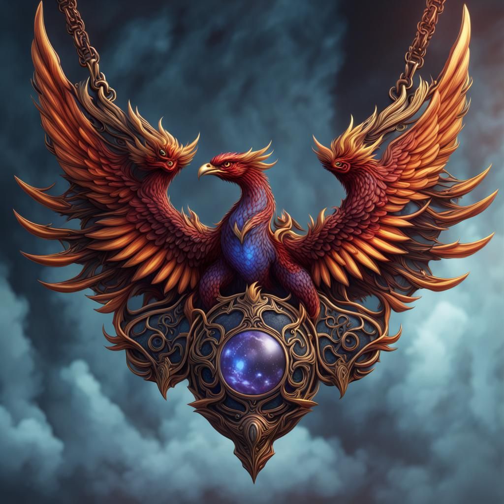 Demonic Phoenix Amulet Necklace: Fantasy Concept Art