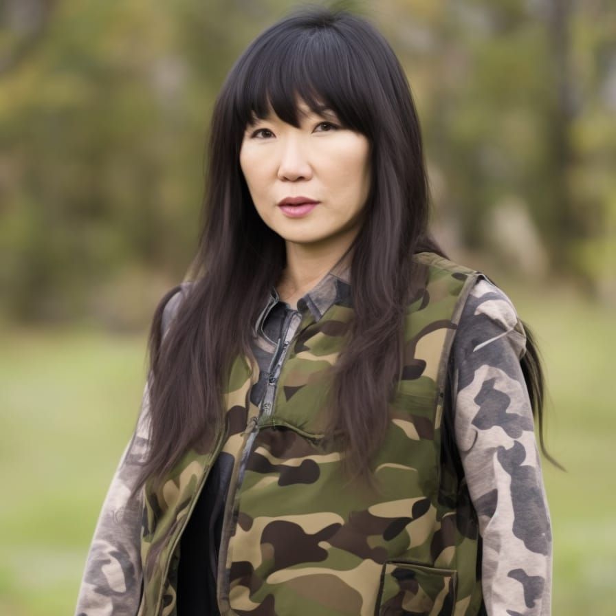 Attractive Woman in Camouflage Vest Portrait