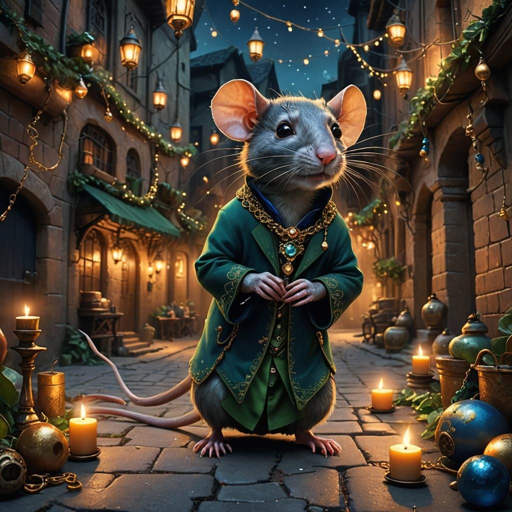 Jeweled Rat in Mystical Baroque Alleyway