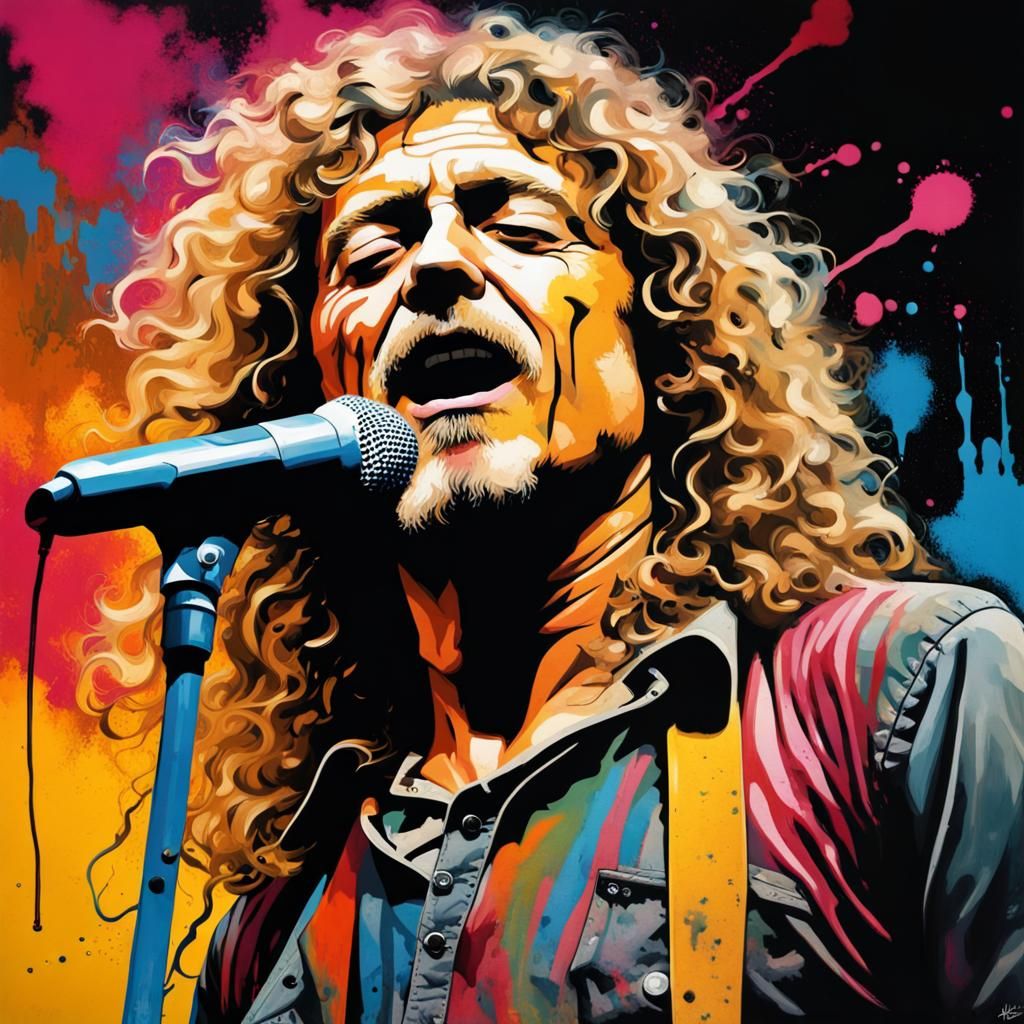 Young Man Singing in Graffiti Art Style