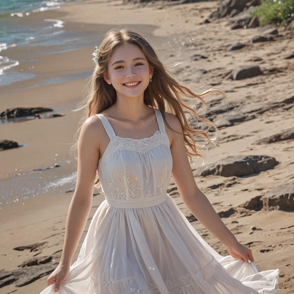 Chalk Art: Smiling Girl in Summer Landscape