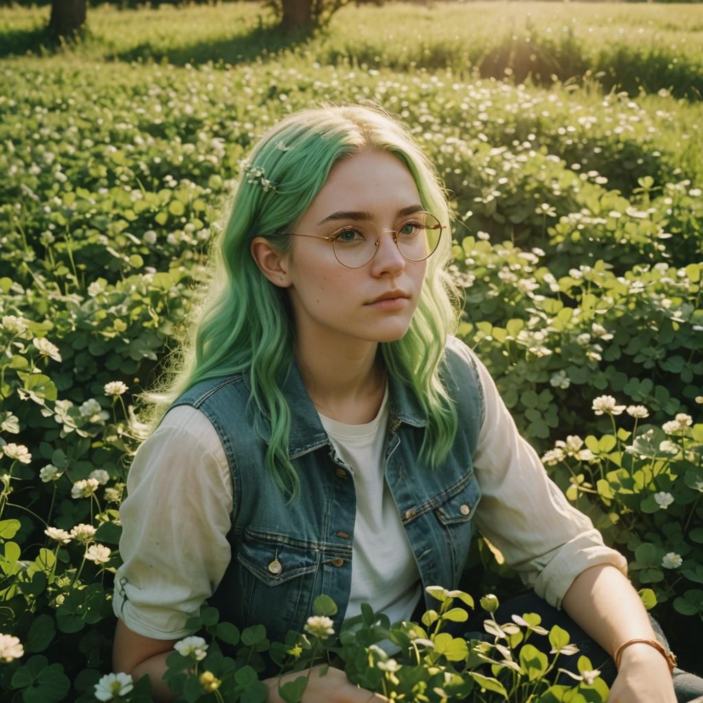 Girl with Green Hair in Clover Field, Film Noir