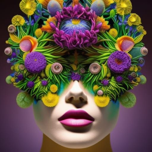 Floral Humanoid Head with Fractal Patterns