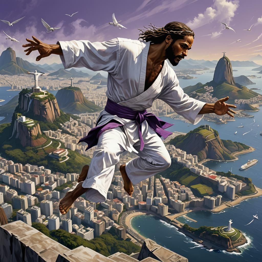 Capoeira Dancer Leaping Before Christ the Redeemer
