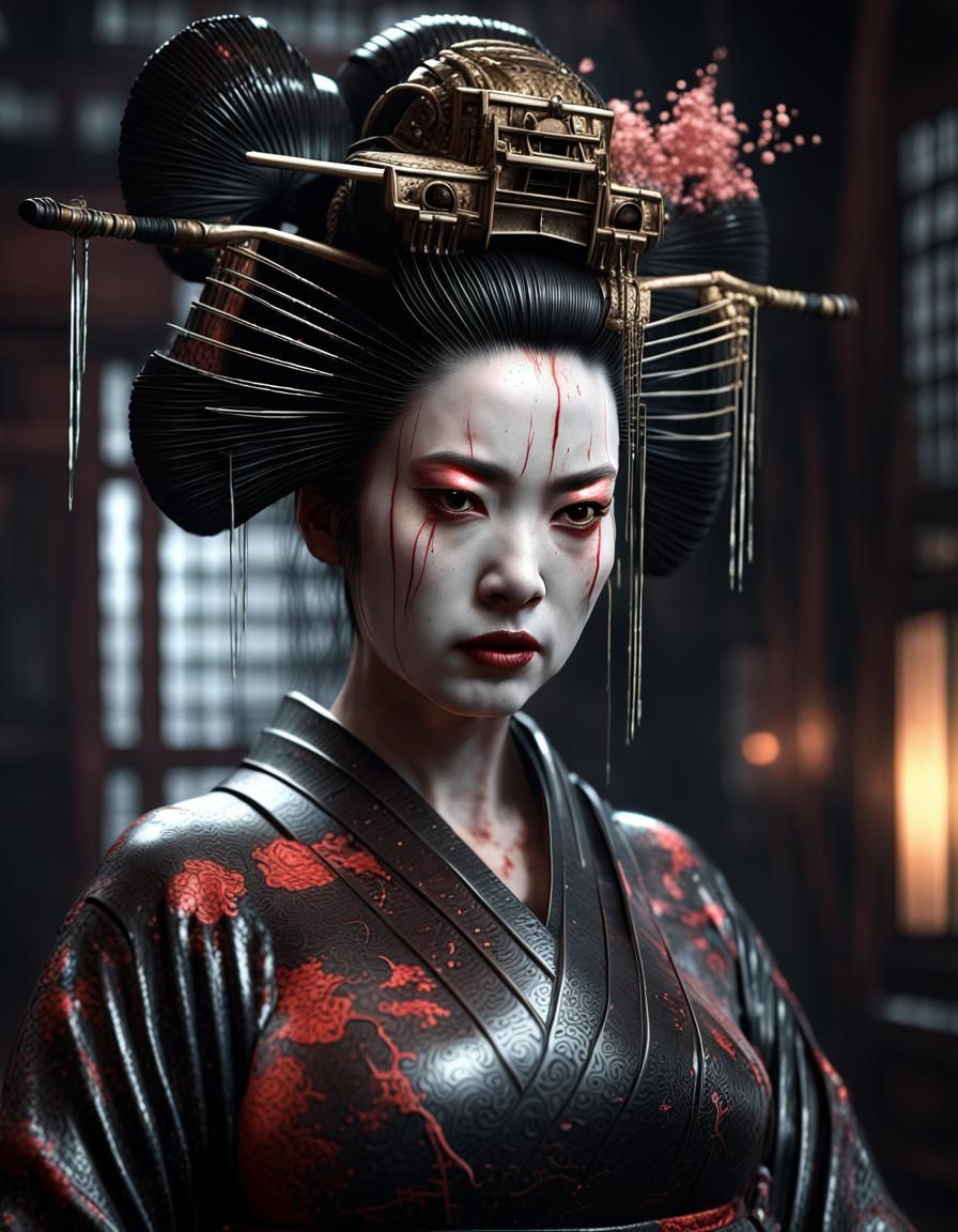 Intricate Dark Geisha Concept Art in 8K