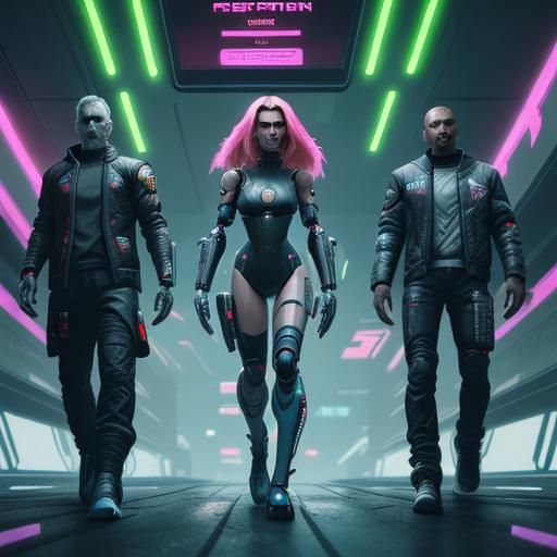 Futuristic Robots in Neon Cyberpunk Style