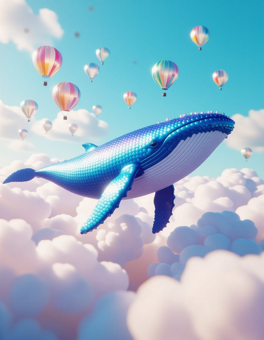 Giant Beaded Whale Swims Through Pearl Clouds