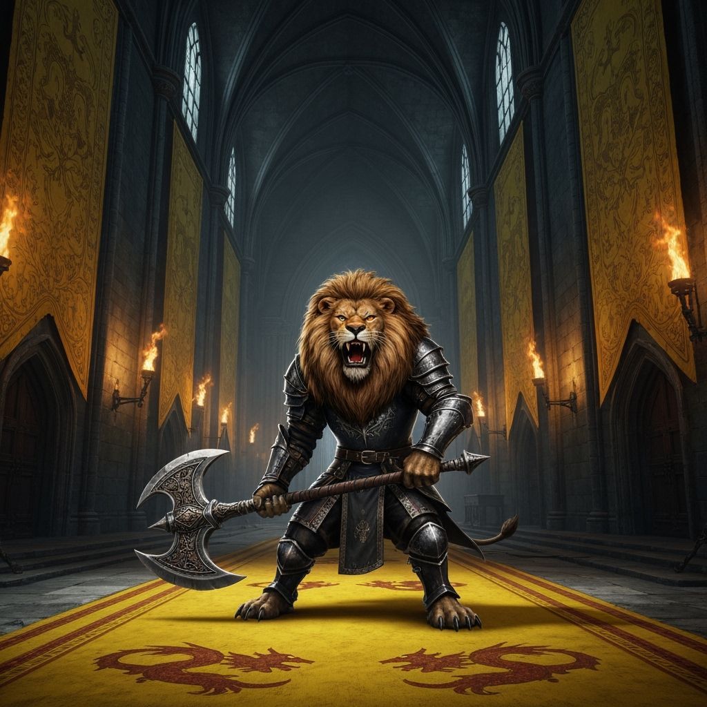 Roaring Lion Knight in Gothic Hall