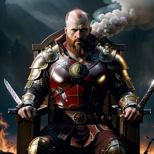 Garfield as Kratos on Throne: Cinematic Film Still