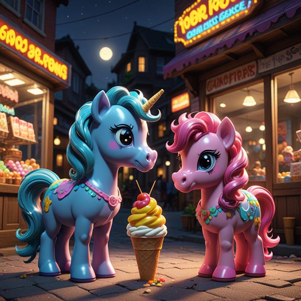 My Little Ponies Enjoying Sweet Treats in Vibrant Candyland