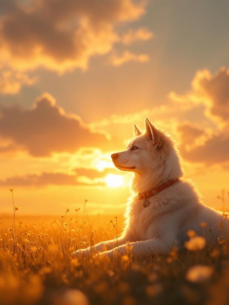 Dog in Golden Light: Hyperrealistic Atmospheric Rendering