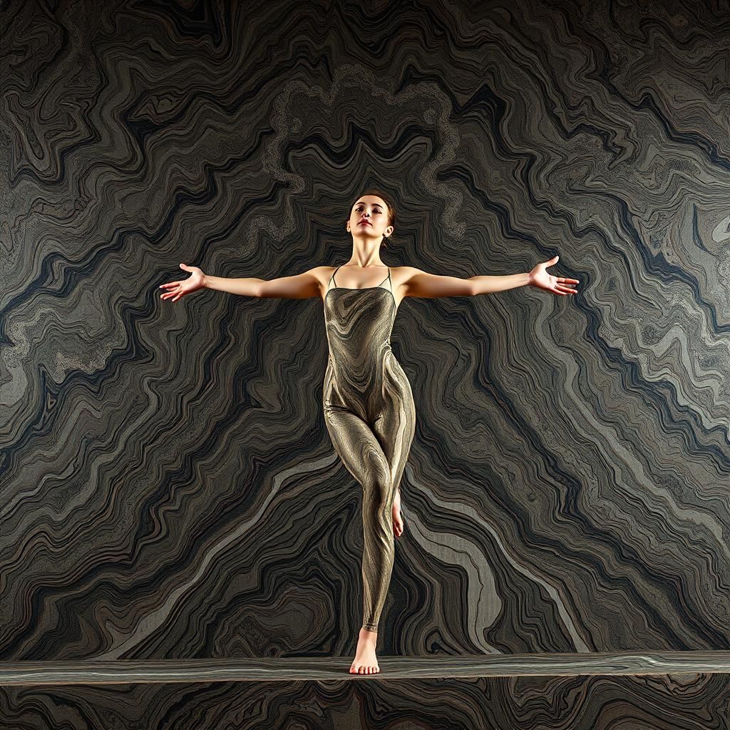 Yoga Person in Marbled Geological Cross-Section
