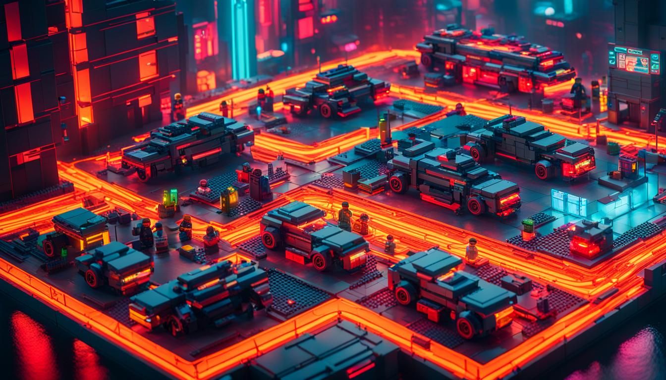 Cyberpunk Lego Cityscape in Dystopian Future