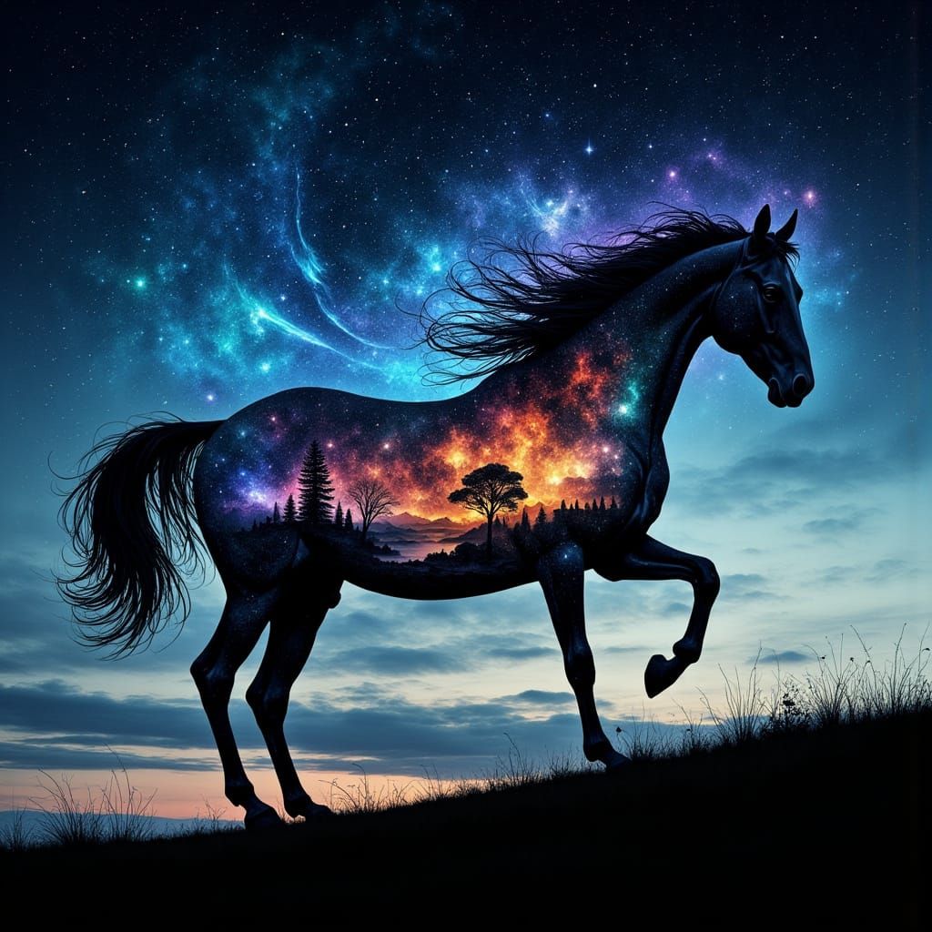 Cosmic Horse Gallops Across Starry Night Sky