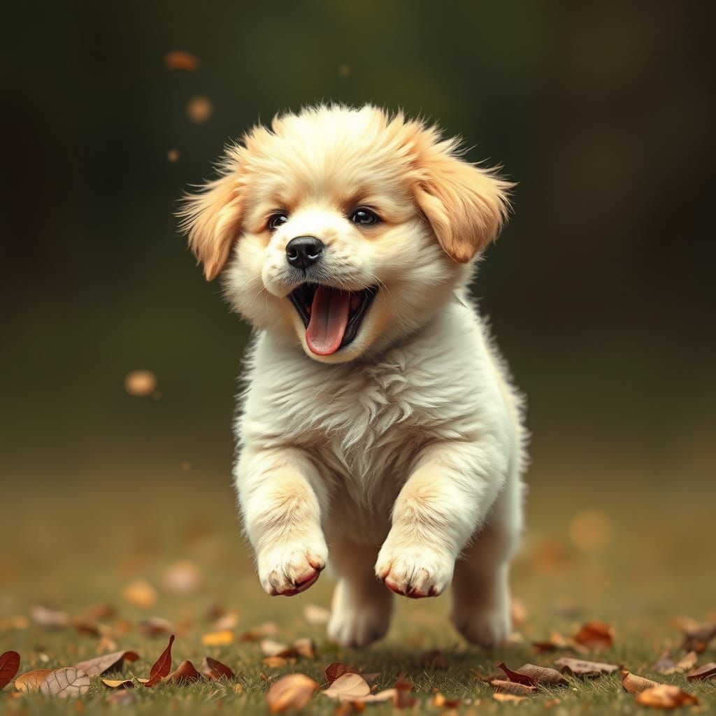 Whimsical Childhood Friends Play with a Joyful Jumping Puppy...