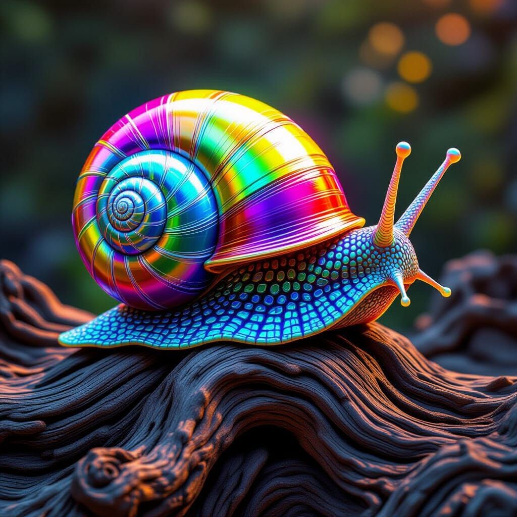 Rainbow Fractal Snail on Driftwood in 3D