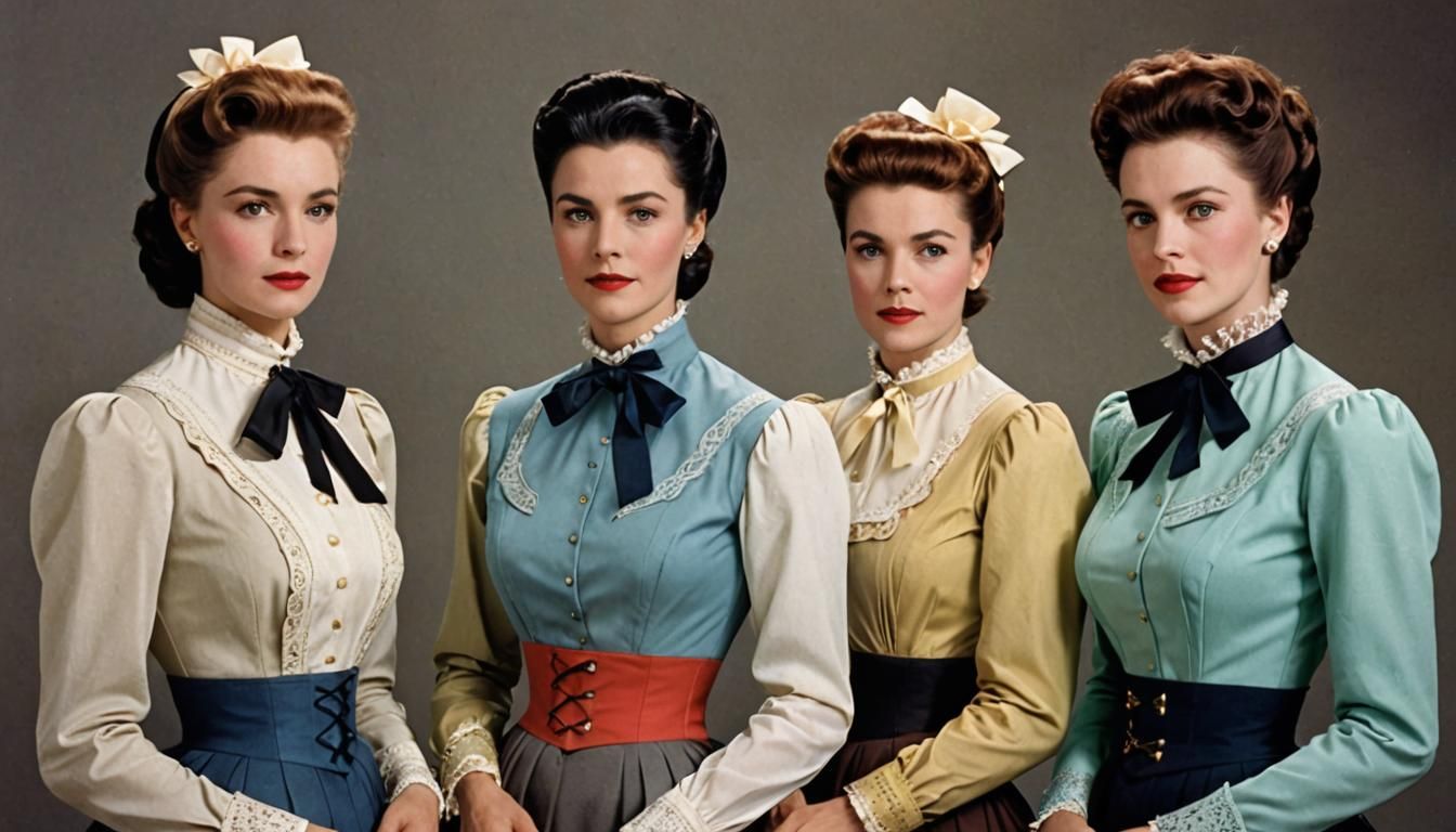 Elegant Women in Colorful Vintage Fashion