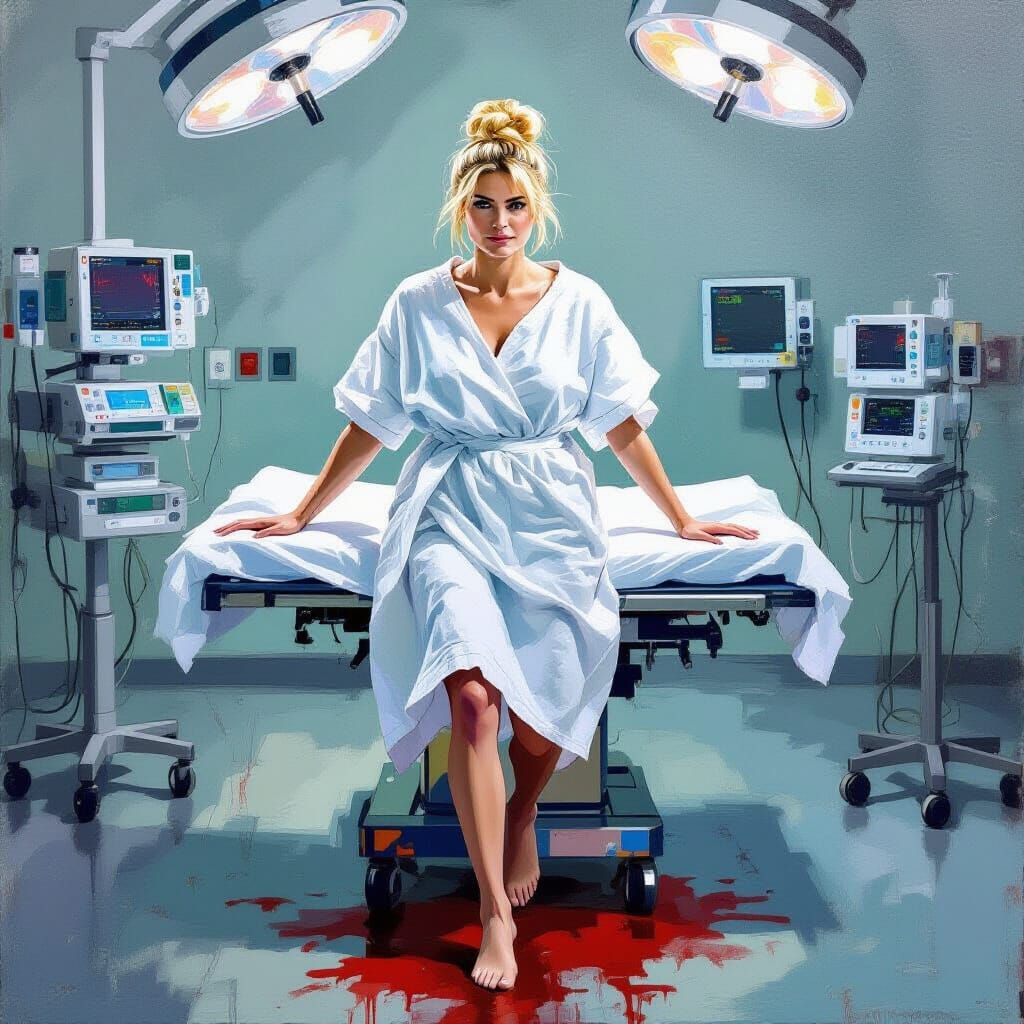 Dramatic Hospital Scene in Rothko, Kahlo, Bosch Style