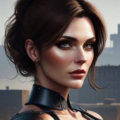 Photorealistic Portrait of Brunette in Industrial Setting