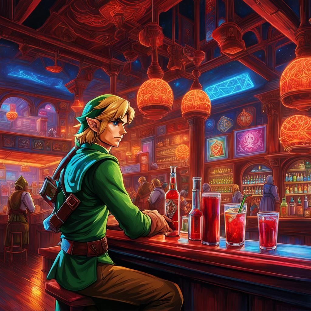 Link and Sith Trooper in Cosmic Bar, Astral Illustration