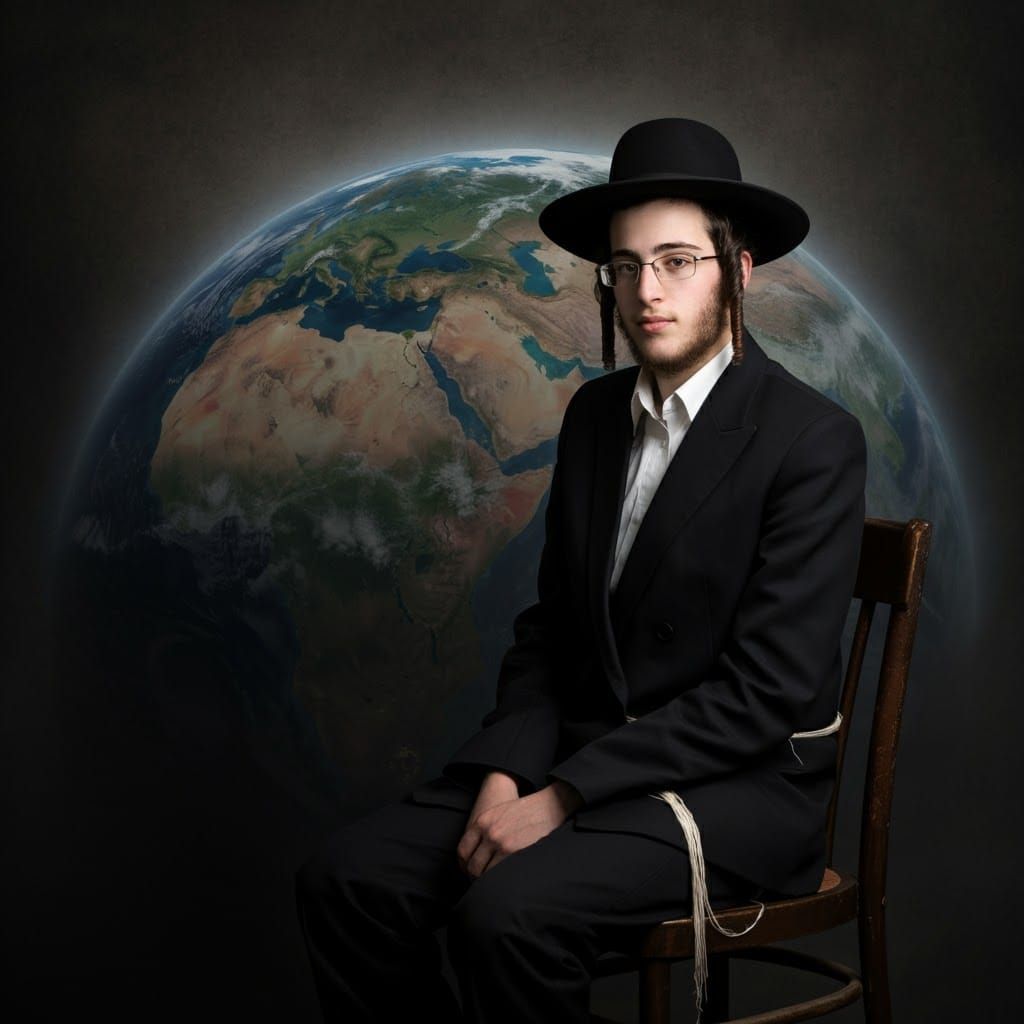 Contemplative Ultra-Orthodox Jewish Man Amidst Earthly Splen...
