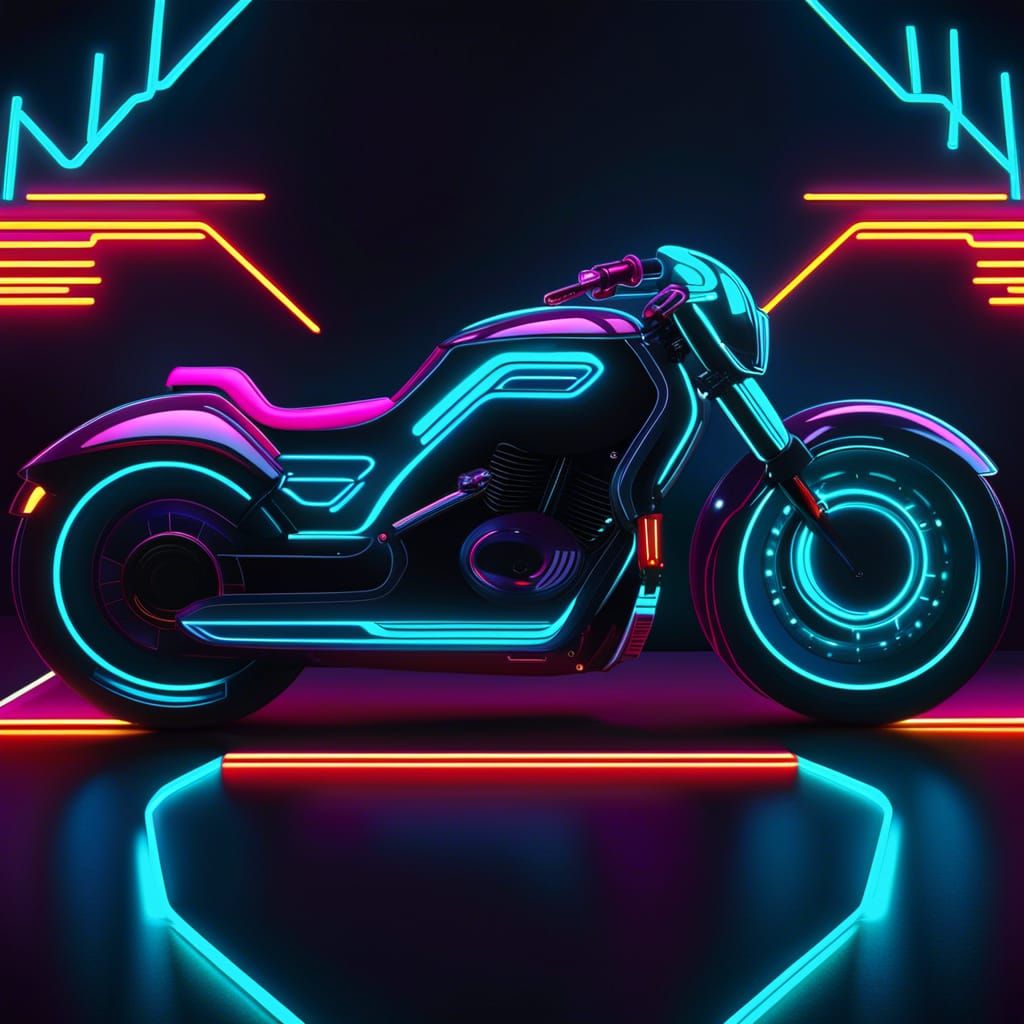Neon Motorcycle in Tron Style Digital Art