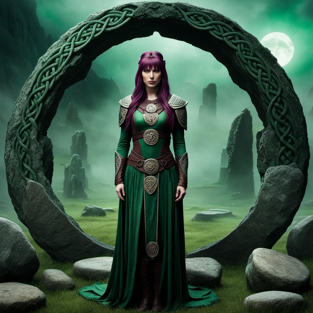 celtic  legendary archery Scathach, standing in the center o...