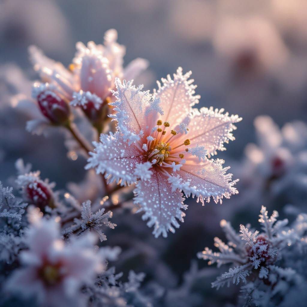 Macro Frost Flowers Frozen in Winter Light