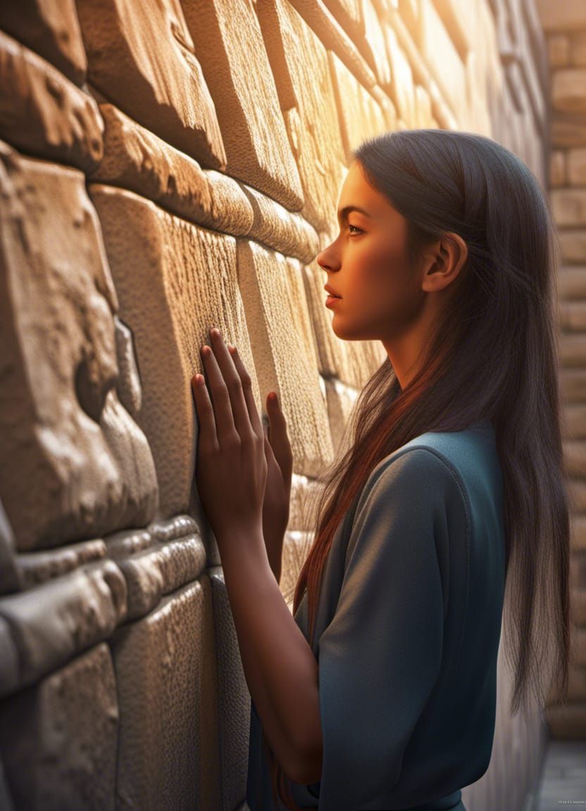 Girl Praying at the Wailing Wall