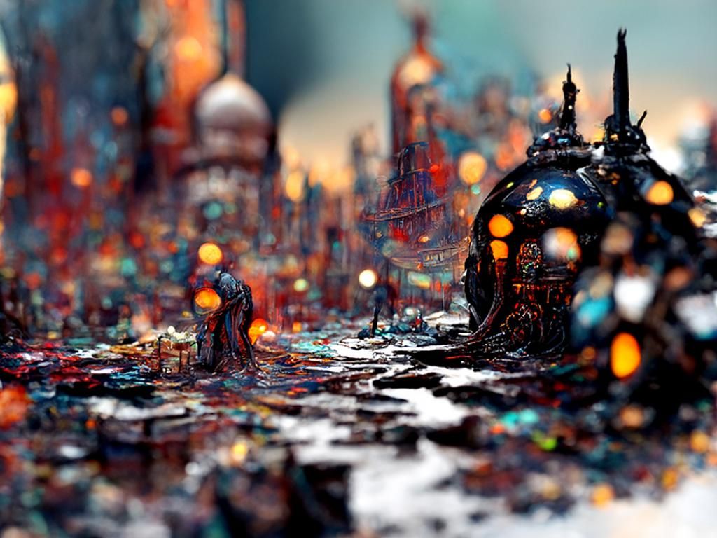 Detailed Modern City Painting in Kinetic Pointillism