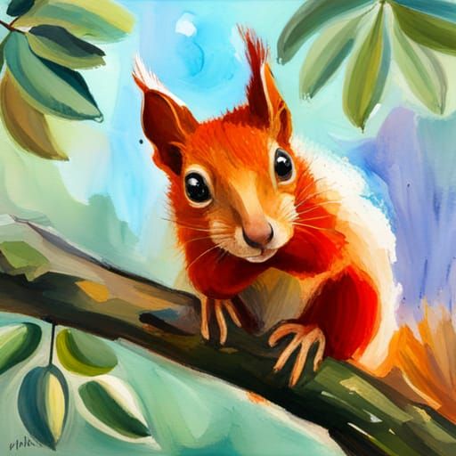 Oriental Squirrel in Gouache and Watercolor Style